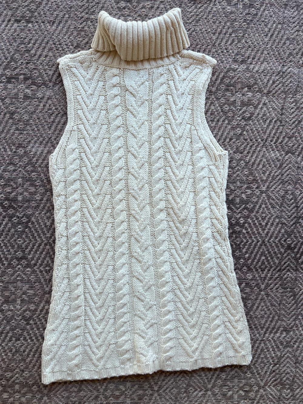 Vintage Ralph Lauren Polo Jeans M Cable Knit Turtleneck Sweater Tunic Vest Cream - Picture 7 of 7